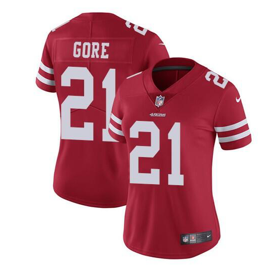 Women's San Francisco 49ers #21 Frank Gore Red Stitched Jersey(Run Small)